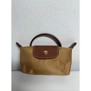 Longchamp Mini Le Pliage Sand Yellow Brown Top Handle Bag + Strap